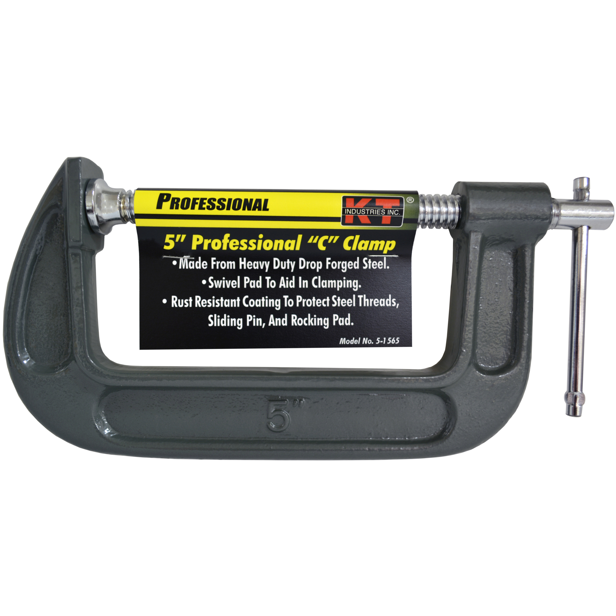 K-T Industries Heavy-Duty C-Clamp — 5in., Steel Screw, Sliding Handle, Model# 5-1565